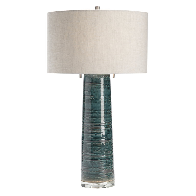 30.5" Crystal Table Lamp With Oat Shade