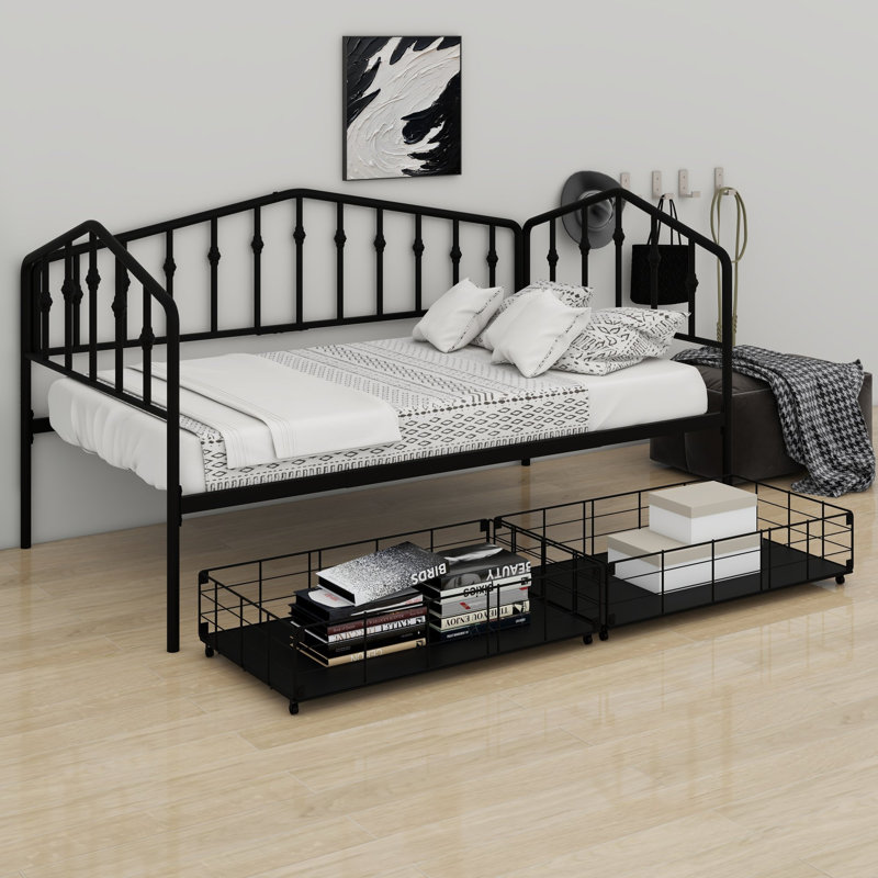 Le lit de jour avec tiroirs de rangement présente des lignes élégantes pour un style de chambre d'amis polyvalent, Black