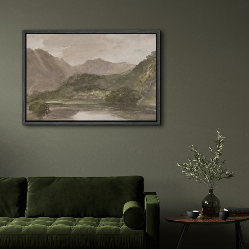 Reproduction d'art sur toile Mute Mountain Reflection, H 16 po x l 24 po, Noir, Reproduction encadrée sans passe-partout