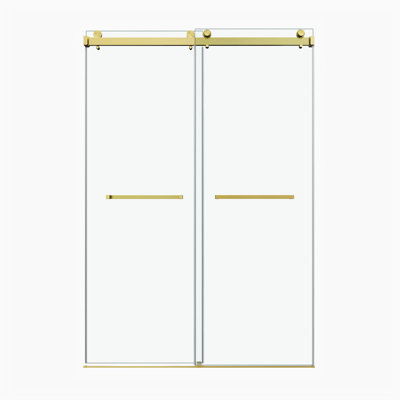 Porte de douche coulissante double sans cadre 48 x 60 po, porte de douche double, verre trempé de 3/8 po (10 mm), acier inoxydable, or brossé