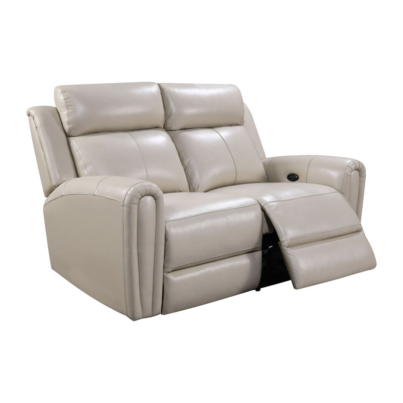 Iqraa Upholstered 61'' Power Reclining Loveseat, Cream Genuine Leather