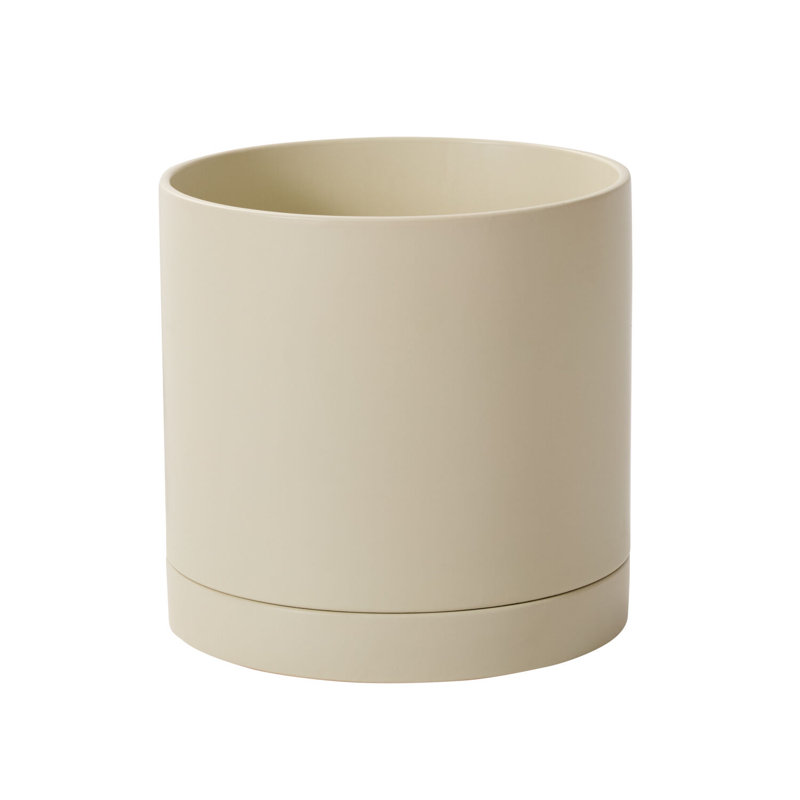 Swerve Neutral Pot with Saucer, Beige, 12" H x 12" W x 12" D