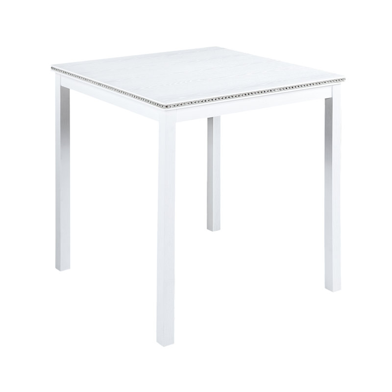 Table de salle à manger carrée blanche à hauteur de comptoir pour 4 personnes, lignes épurées, bords en cristal acrylique, pieds en bois massif pour un plateau de table imperméable, une structure et des pieds faciles à installer