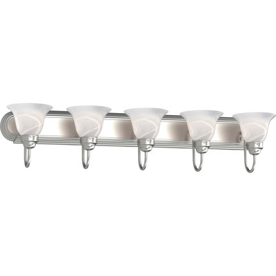 Marti 5-Light Indoor Brushed Nickel Bath or Vanity Wall Mount with Alabaster Glass Bell Shades
