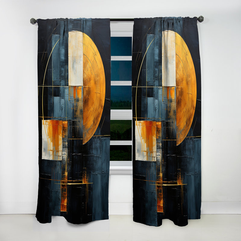 Tiberius Black And Gold Geometrics Arches I - Shapes Curtain - Velvet Room Darkening - 1 panel, 52" W x 120" L