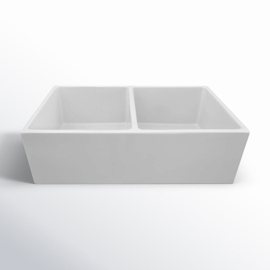 Lester 32.75'' L Farmhouse / Apron Double Bowl Fireclay Kitchen Sink Birch Lane™