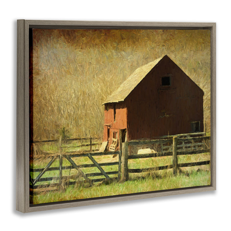 "Red Barn" patiné sur toile flottante par Graffi * Tee Studios, Cadre flottant orme Montalcino, H 25 po x l 31 po