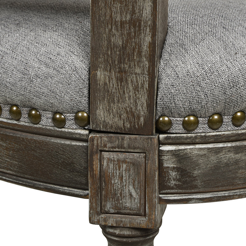 Roquefort Upholstered Linen Blend Counter Stool with Solid Wood Frame, Heathered Gray Linen