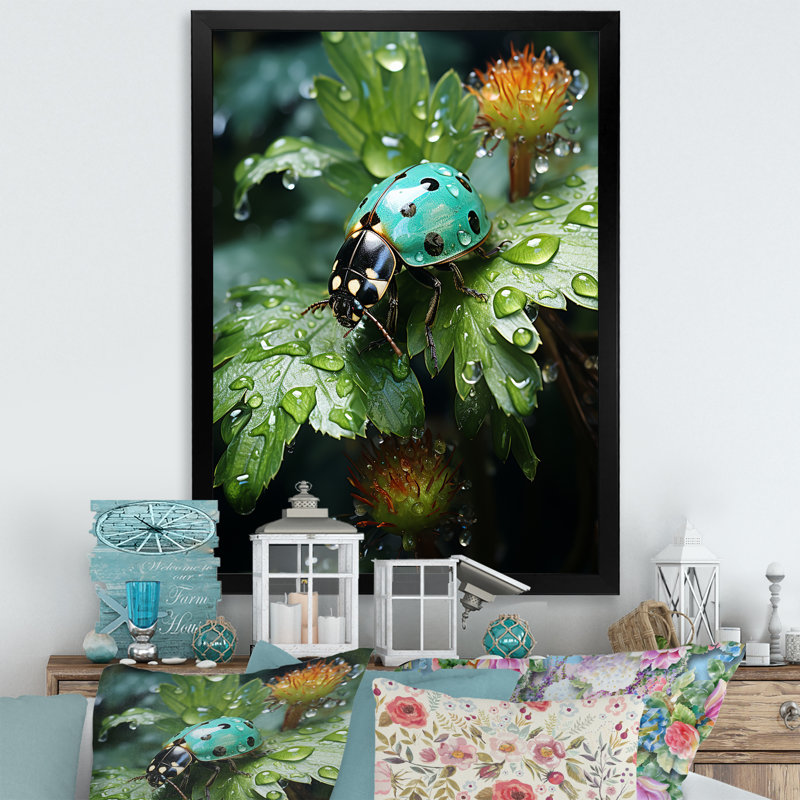 " Emerald Ladybug Garden Domain ", Gold Picture Framed, 40" H x 30" W