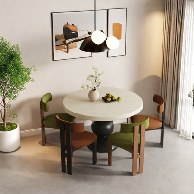 Multilayer solid board round dining table set