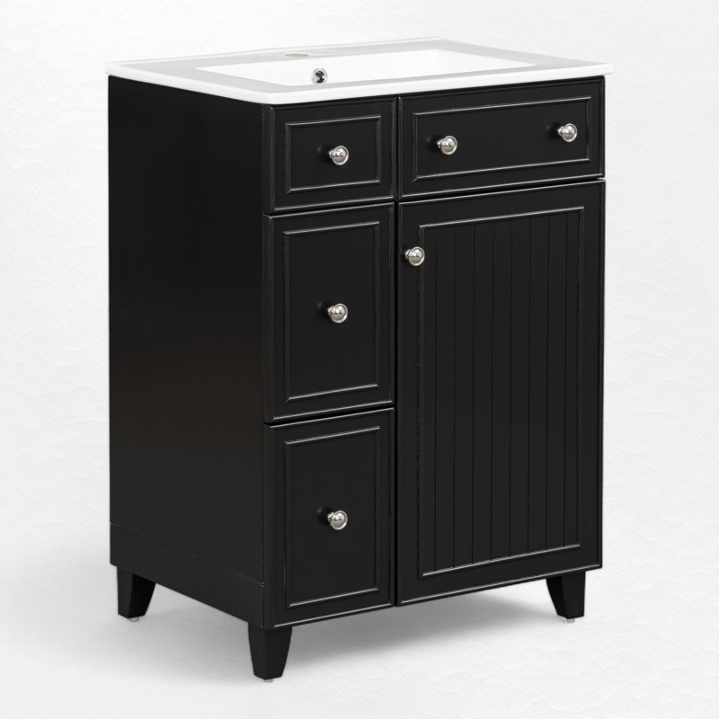 Ensemble de meuble-lavabo simple 24 po Norreen, Noir, noir, noir, noir, Argent argent