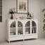Buffet blanc arqué en verre avec 2 tiroirs, 4 portes en verre et tablettes réglables-133394558