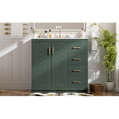 36" bathroom vanity with ceramic sink combo