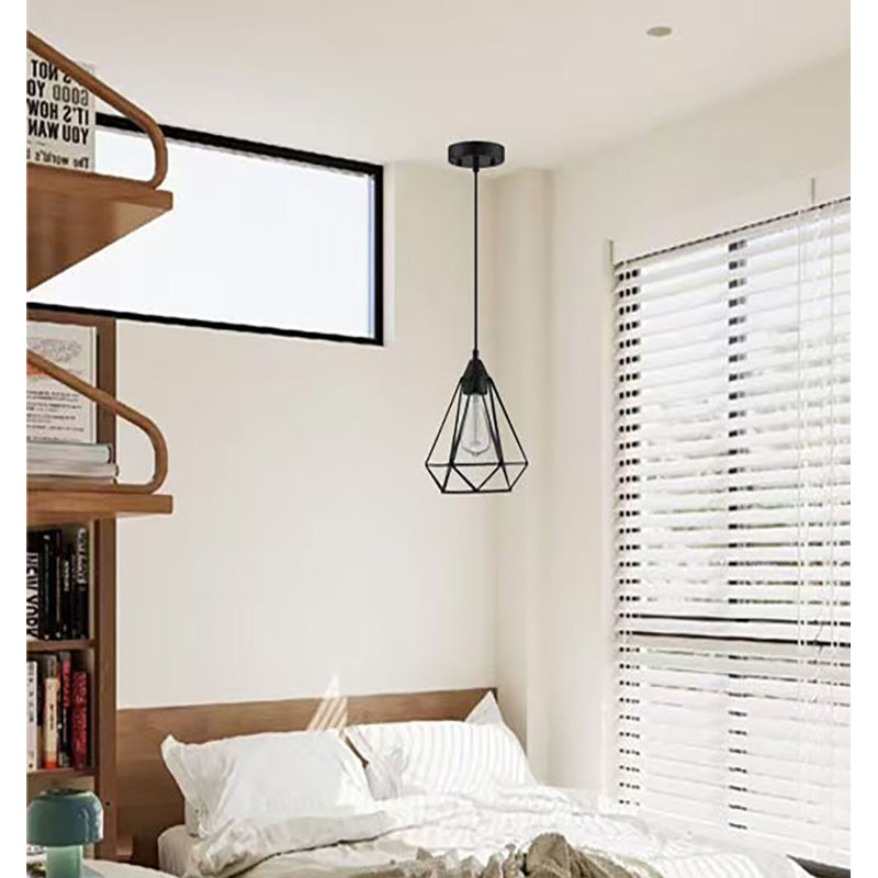 1-Light Pendant With Black Finish And Steel Cage Shade