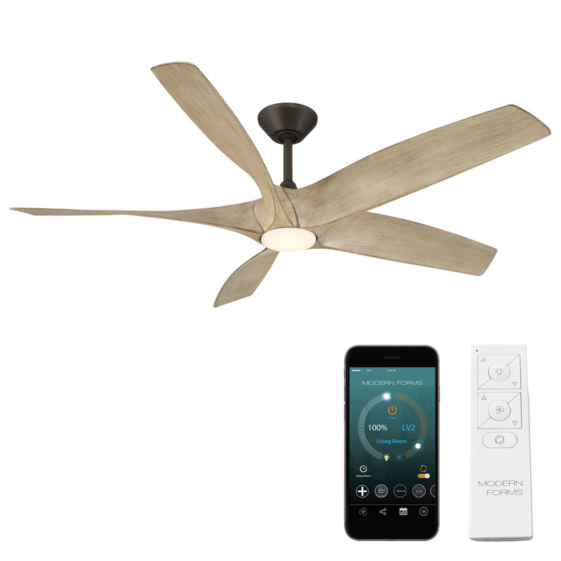 Zephyr 5 5-Blade Smart Ceiling Fan, Bronze/White Oak