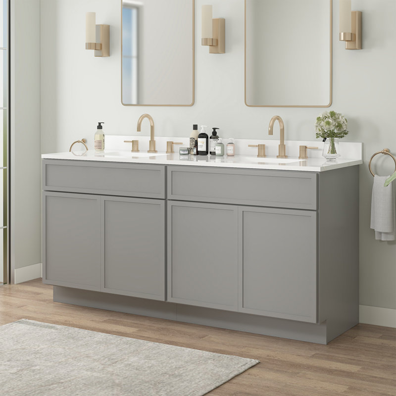 66" Double Bathroom Vanity Base Only, Gray