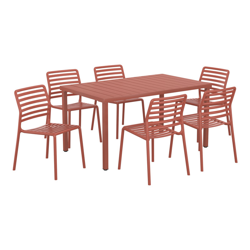 6-Person Outdoor Rectangular Dining Set, Red