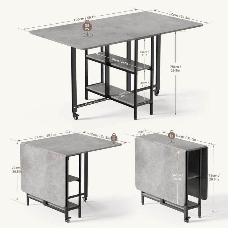 Rectangular Folding Table, Gray/Black, 75cm H x 140cm W x 80cm D