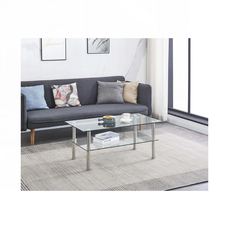 Table basse avec plateau en verre transparent