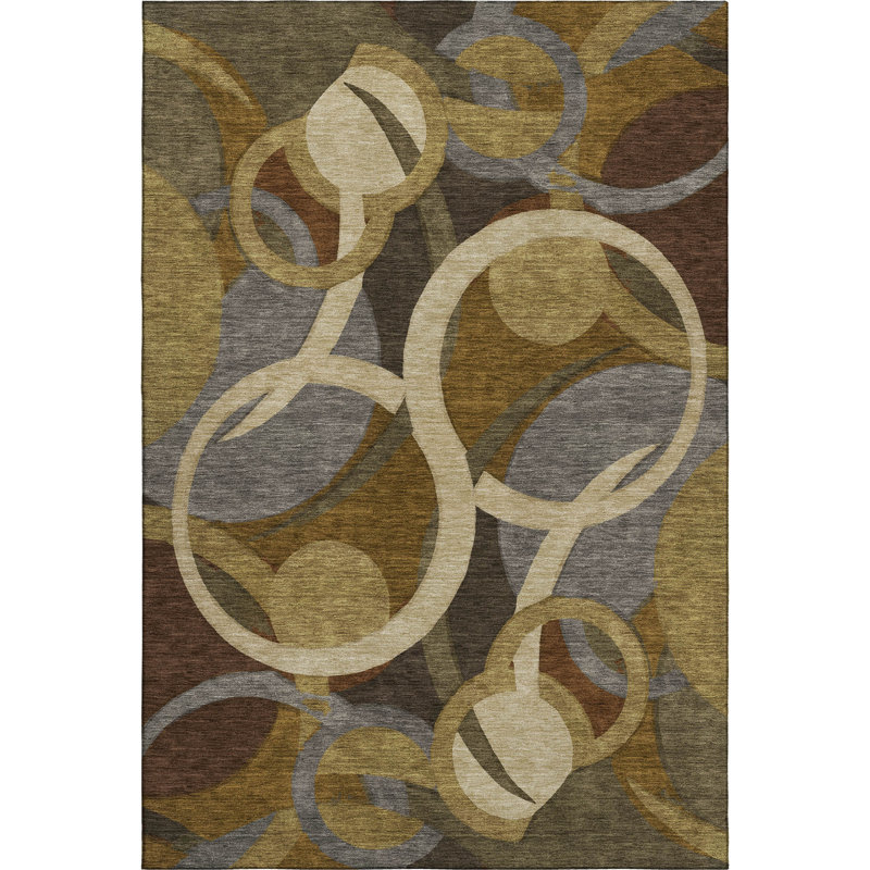 Tapis géométrique de qualité supérieure lavable à la machine Mayfield, Brun, 5 pi x 7 pi 6 po