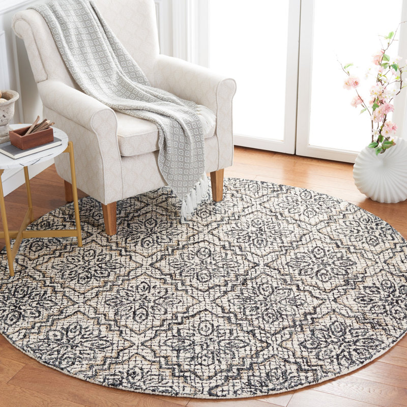 Abstract Hand Tufted Wool, Cotton Geometric Rug, Round 6'