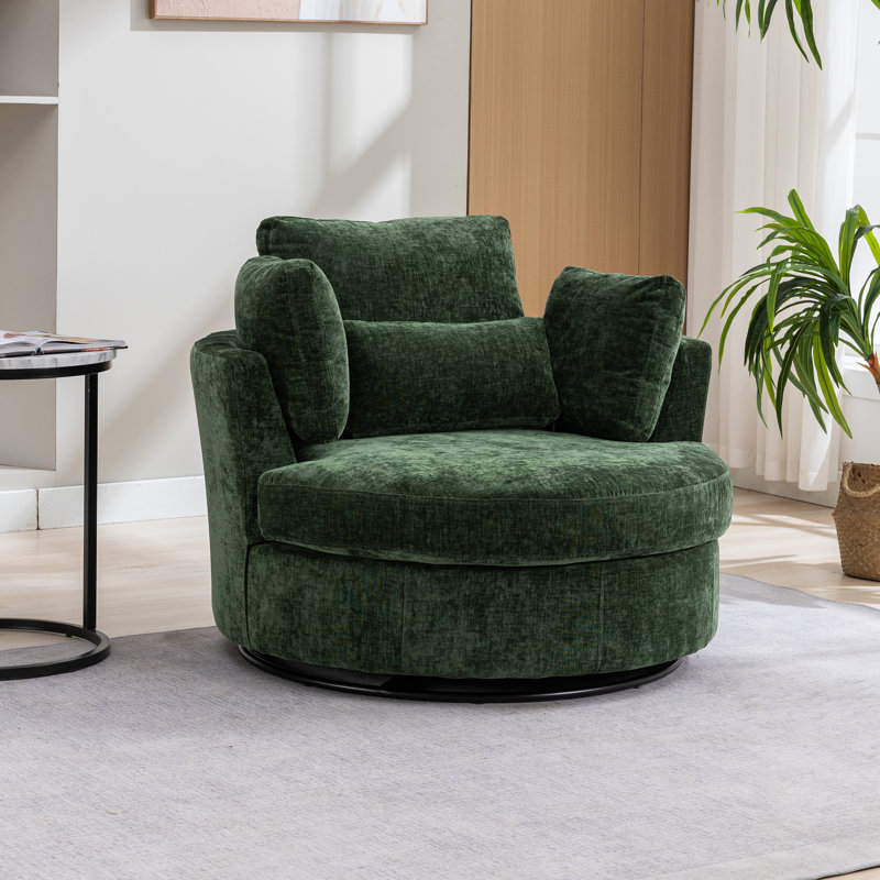 50" W Dahlonega Slipcovered Swivel Barrel Chair, Green Polyester, 34.6'' H x 50'' W x 47'' D