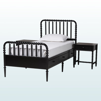 Ensemble de chambre à coucher Peabody 3 pièces pour lit simple, noir