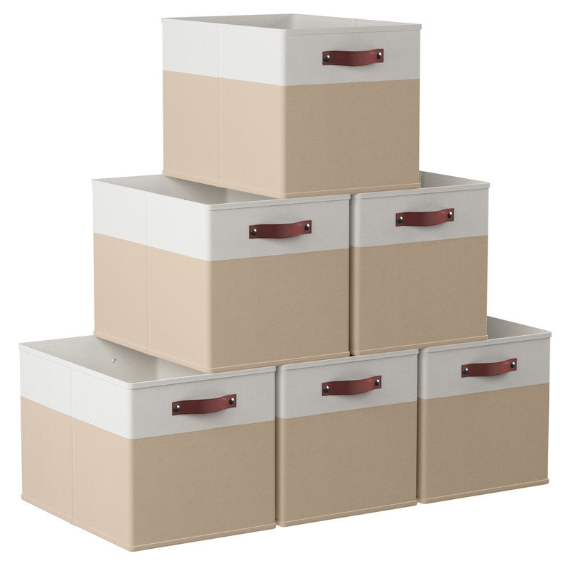 Ensemble de bacs de rangement en tissu, Blanc / kaki, H 13 po x l 13 po x P 13 po