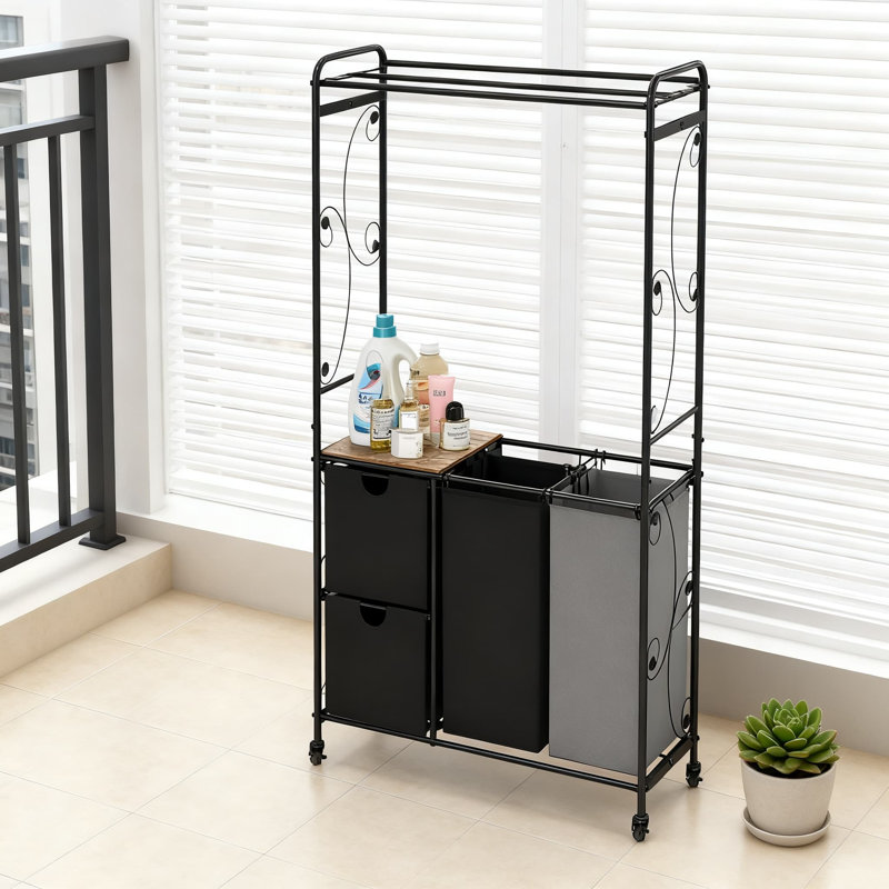 Panier à linge roulant à 2 niveaux avec support de suspension amovible, 4 paniers de rangement amovibles pour la salle de bain de la chambre à coucher
