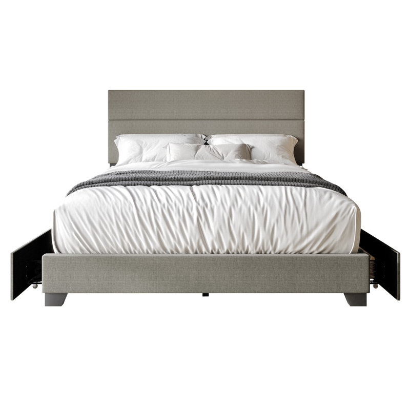 Upholstered Storage Platform Bed, Queen, Light Gray