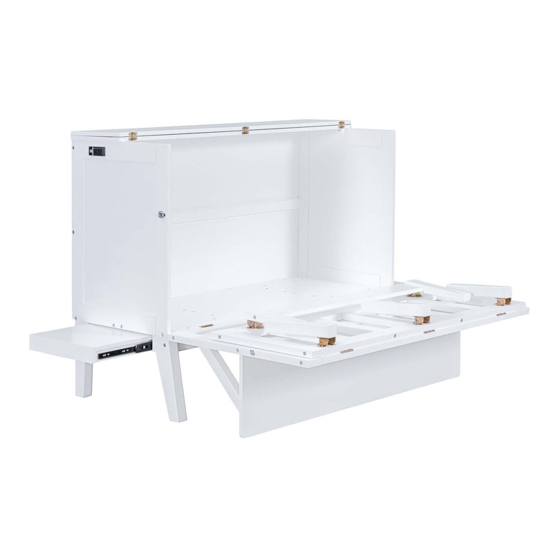 Marchagee Murphy Bed with USB Port and Removable Shelves on Each Side, Full, White