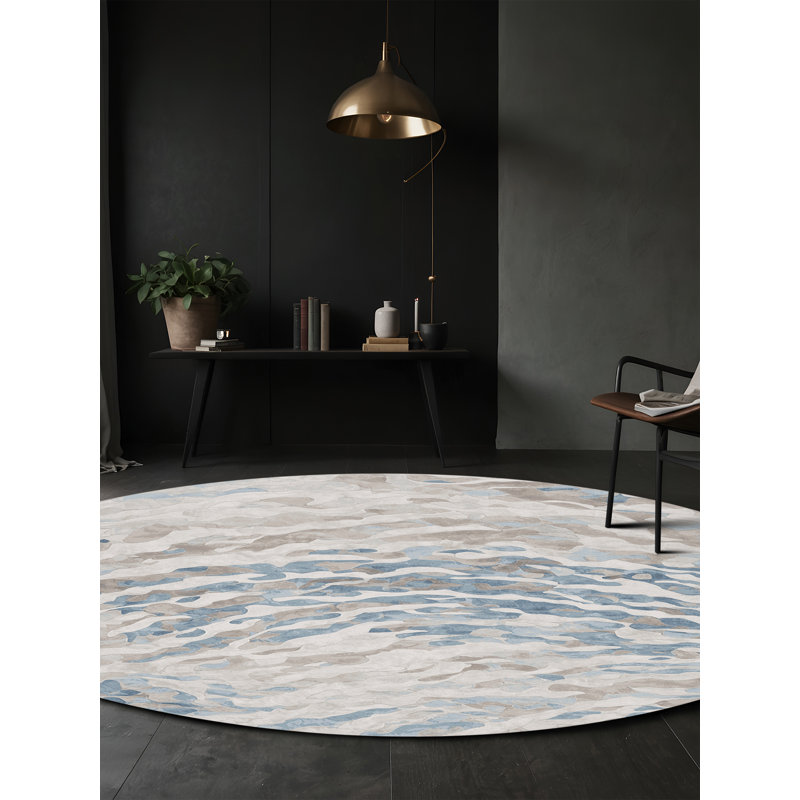 Machine Washable Gray Area Rug, Round 8'