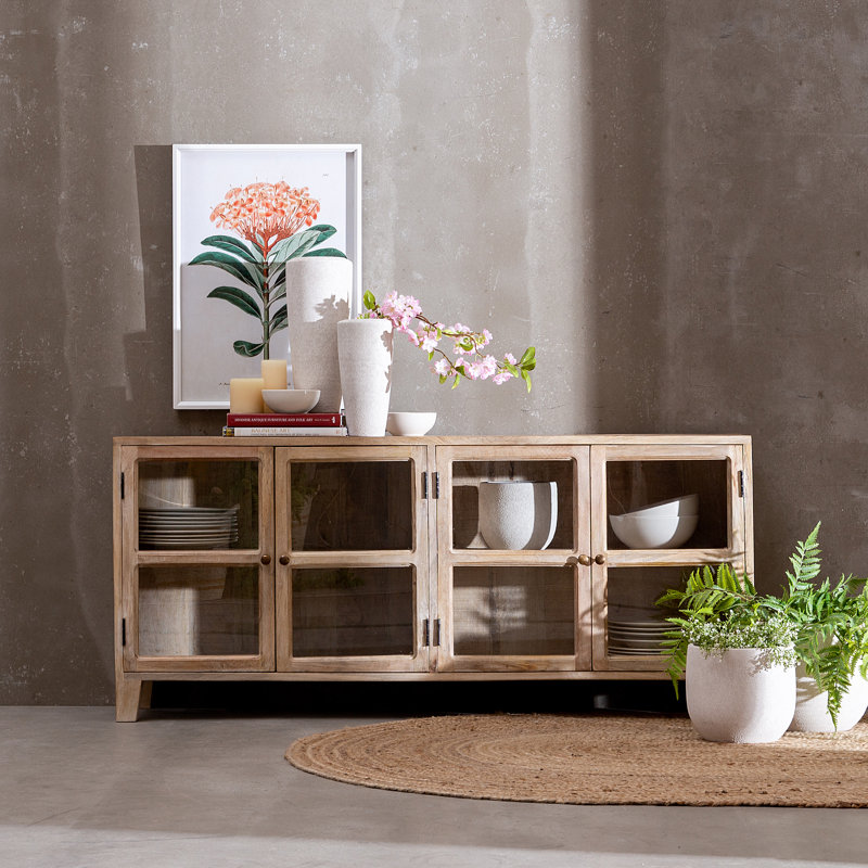 Suzan 406.4cm Solid Wood Sideboard,  Worn White