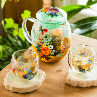 August Grove® Tolle 28oz. Glass Floral Teapot