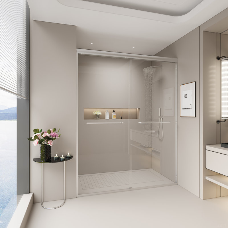 56-60 In. W X 72 In. H Double Sliding Shower Door, Semi-Frameless Bathroom Sliding Door With 1/4" (6Mm) Tempered Glass For Walk-In Shower