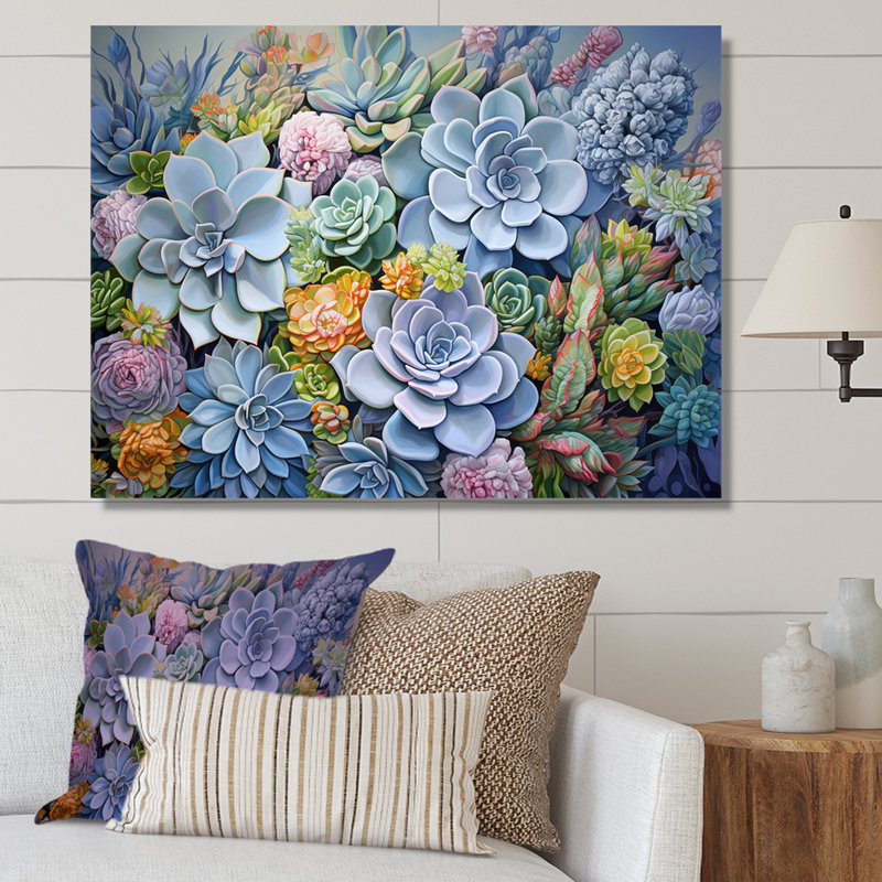 «Blue Succulent Dessert Charm» sur toile, Toile tendue, H 34 po x l 44 po x P 1,5 po