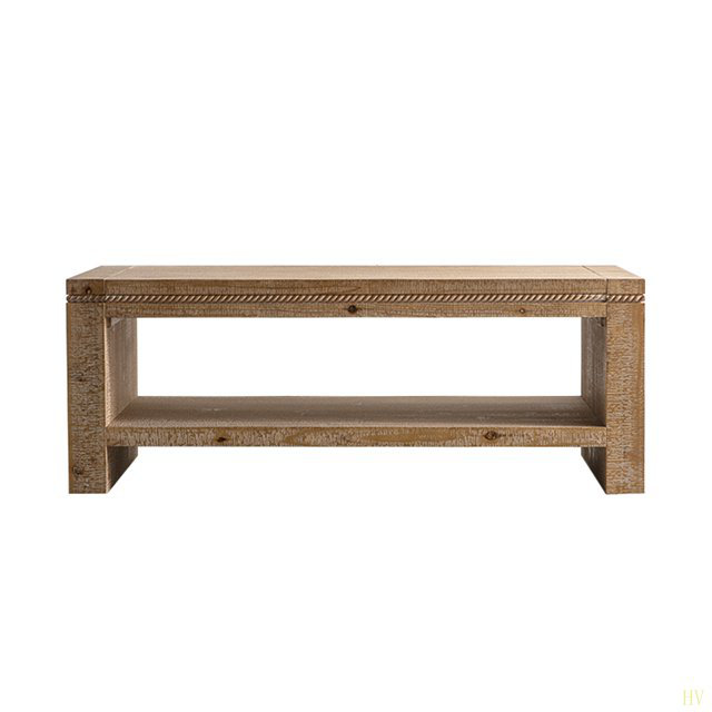 Table basse rectangulaire en bois massif avec bois massif pour le salon, grande table basse rustique à 2 niveaux avec tablette de rangement, bureau et appartement, assemblage facile