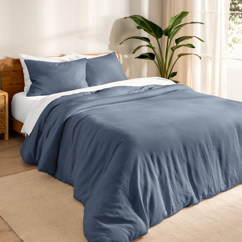 Modern & Contemporary Linen Duvet Cover, Twin/Twin XL + 1 Standard Sham, Indigo