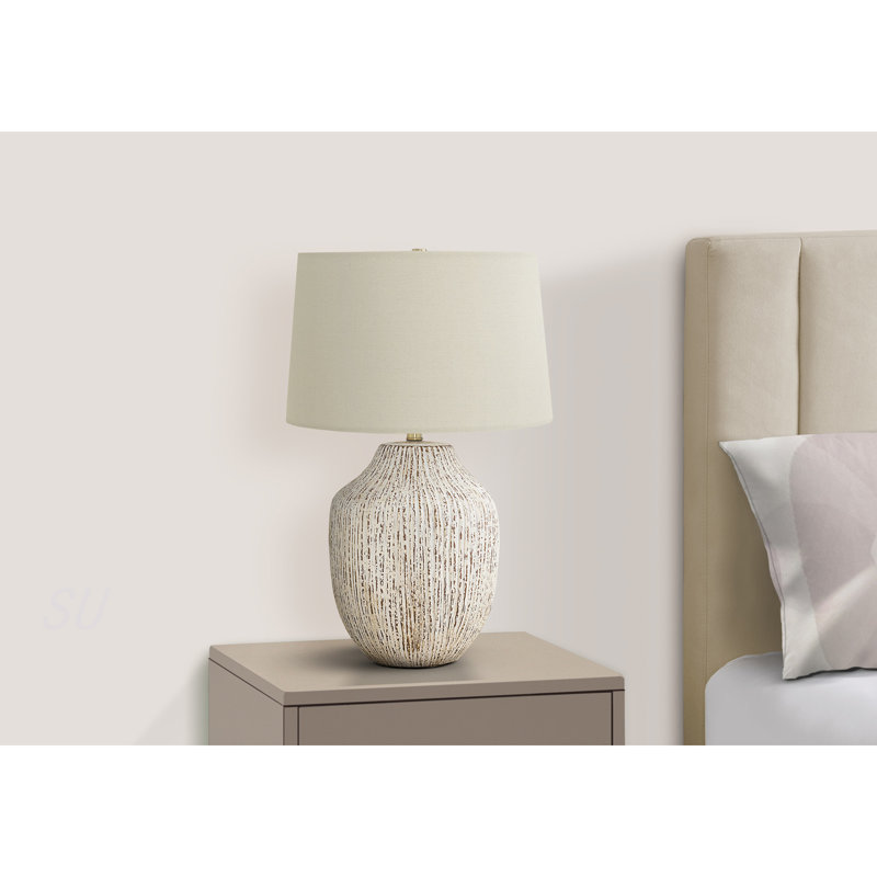 Lighting, H 26 po, lampe de table, céramique crème, abat-jour ivoire / crème, transitionnel