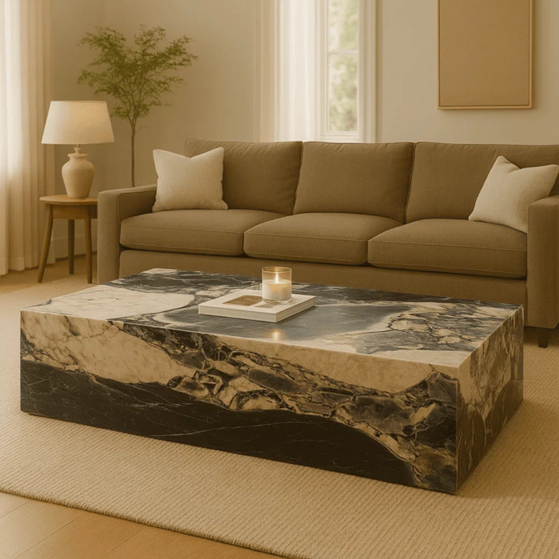 Genuine Marble Block Coffee Table - Galaxy Blue Marble, 11.81" H x 54" L x 30" W