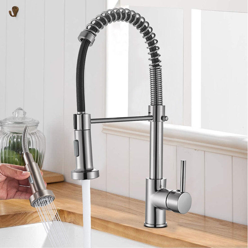 Belfry Kitchen Wall Pull Down Kitchen Faucet, Brushed Nickel