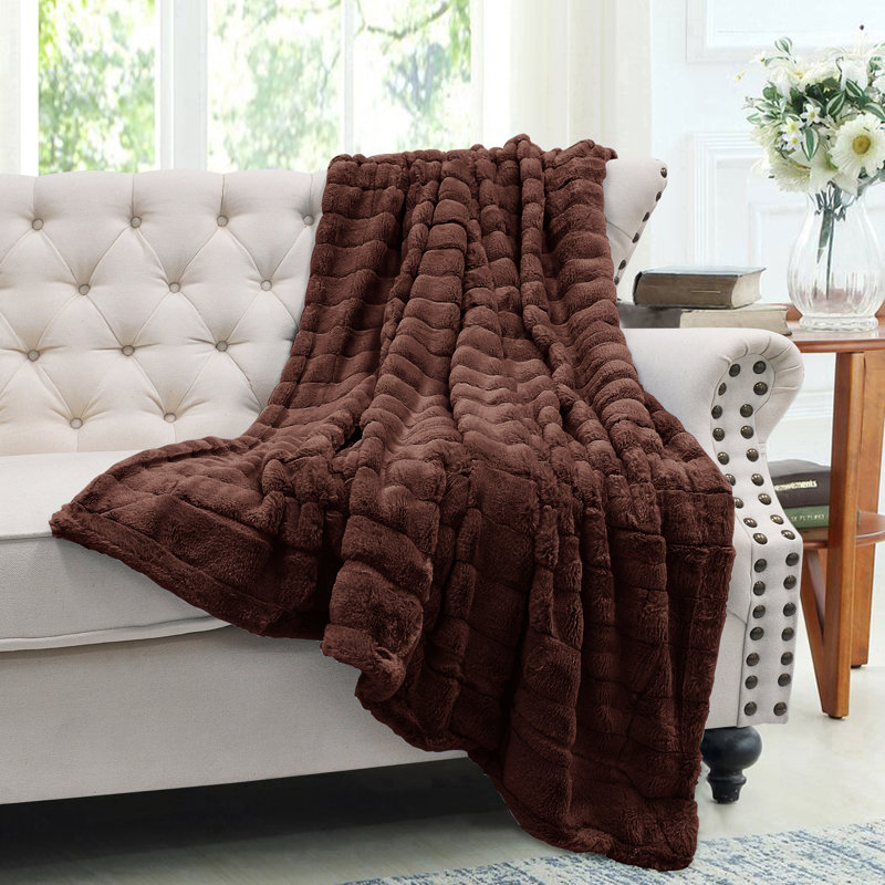 Knitted Blanket, 152.4cm W x 203.2cm L, Chocolate