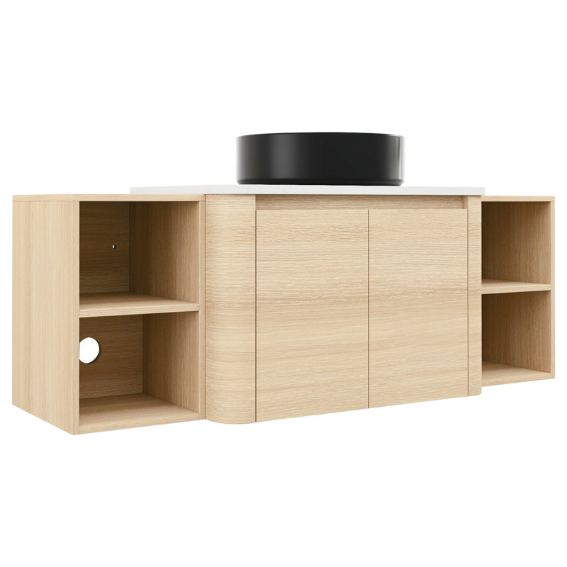 Meuble-lavabo de 54 po avec lavabo d'art en céramique, 2 tablettes de rangement, portes à fermeture en douceur, meuble-lavabo contemporain en contreplaqué, styles d'évier uniques, agrandissement