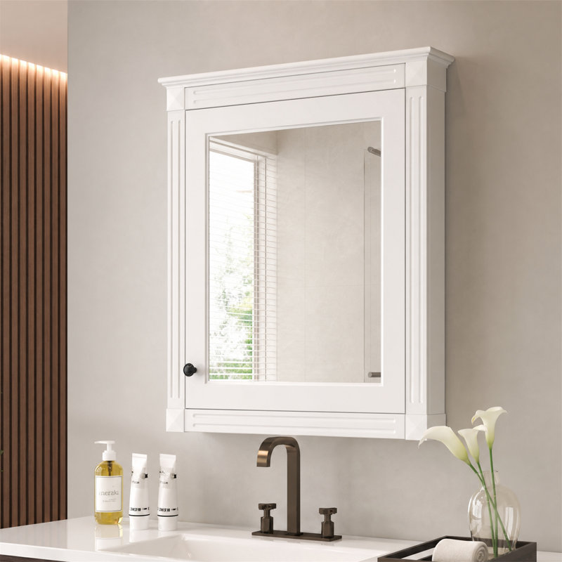 Armoire à pharmacie murale avec miroir et tablette réglable, blanc, White