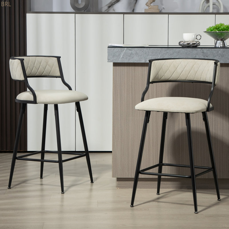 ENSEMBLE DE 2, tabourets de bar avec tabouret de bar en velours côtelé avec dossier, base chromée dorée et repose-pieds