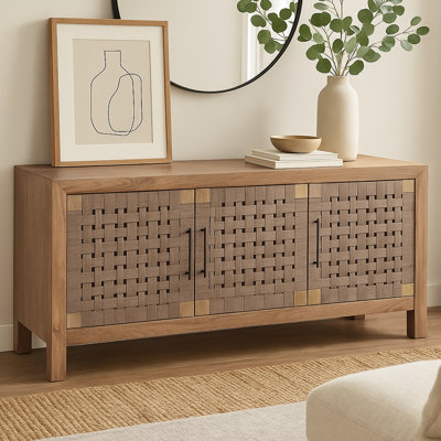 Wood and Jute Three Door Credenza by Gracie Oaks