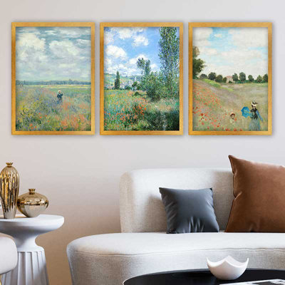 Superbe ensemble de peintures décoratives encadrées (3 pièces) de 21,7 po x 29,5 po chacune | Cadre 100% bois avec polystyrène de 0,8 pouce | Impression numérique UV | Parfait pour la décoration murale de salon, de bureau et de galerie