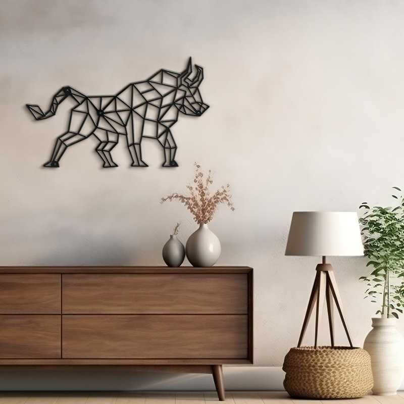 Décoration murale abstraite Bull Warrior, H 7,32 po x l 12 po x P 0,05 po, Noir