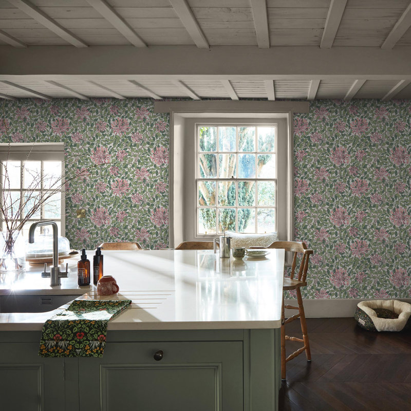 William Morris at Home 10m x 52cm Texture Matte Wallpaper Roll, Pink