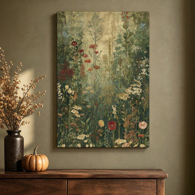 Vintage Botanical Garden Wildflowers Drawing Print Wrapped Canvas Wall Art, 24 x 36 Inches, Ready to Hang